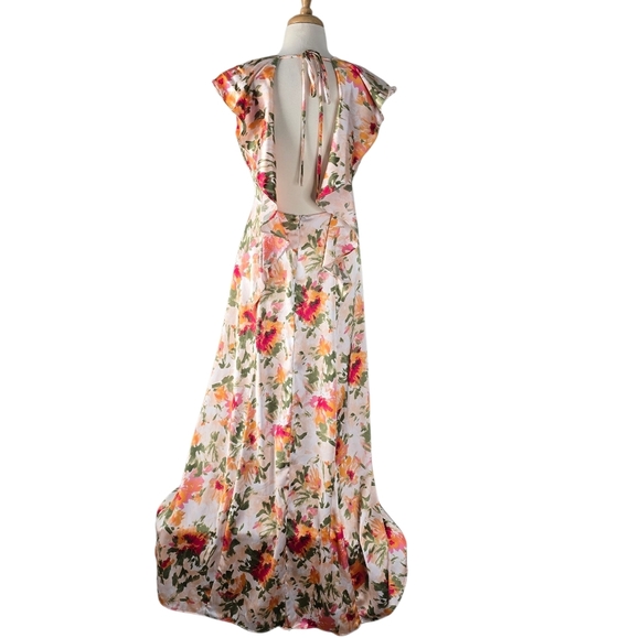 Hutch Ella Floral Satin Open Back Maxi Dress Flutter Sleeves Size 6 Wedding - Picture 3 of 16